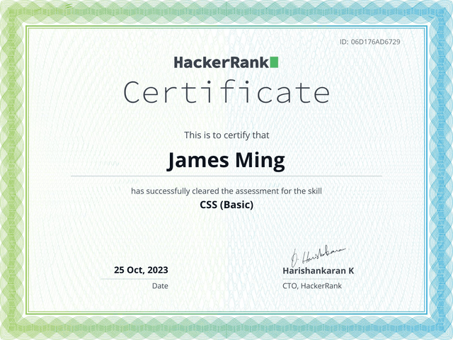 HackerRank CSS Basic Certificate