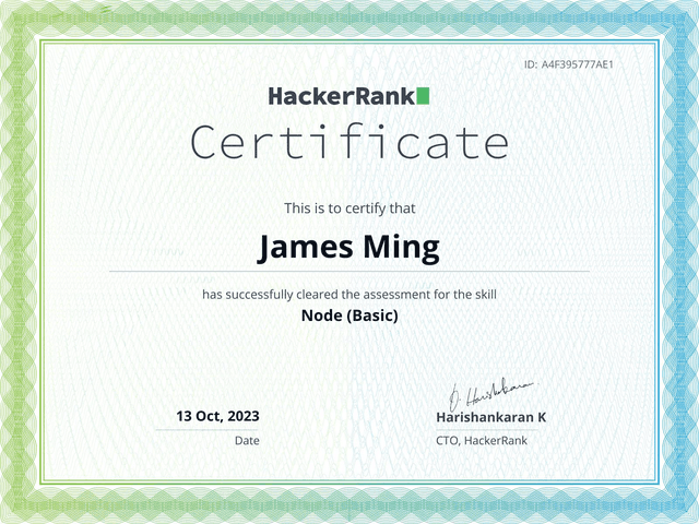 HackerRank Node Basic Certificate