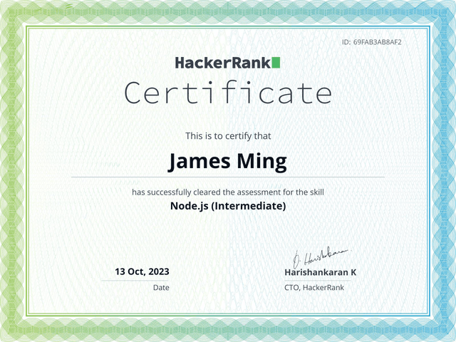 HackerRank Node Intermediate Certificate