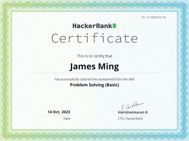 HackerRank Problem Solving Certificate