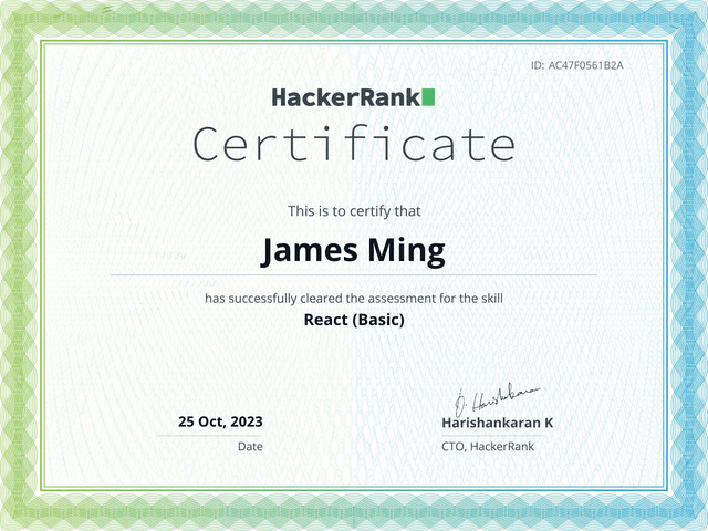 HackerRank React Basic Certificate